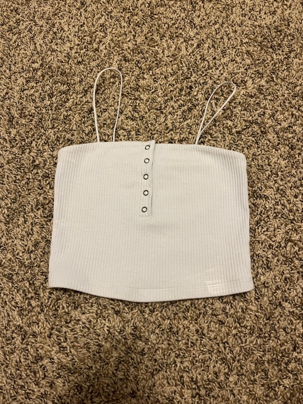 Aeropostale Light Blue Ribbed Spaghetti-Strap Crop Top with Front Button Trim